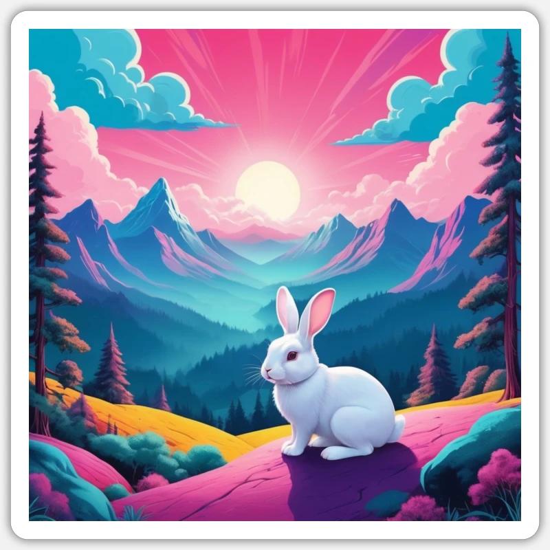 Rabbit on the mountain - Sticker size S (10 x 10 cm) - white matte