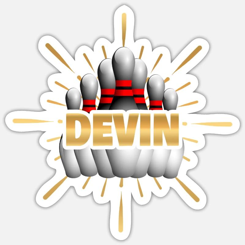 Devin als Bowling - Sticker Größe S (10 x 10 cm) - Mattweiß