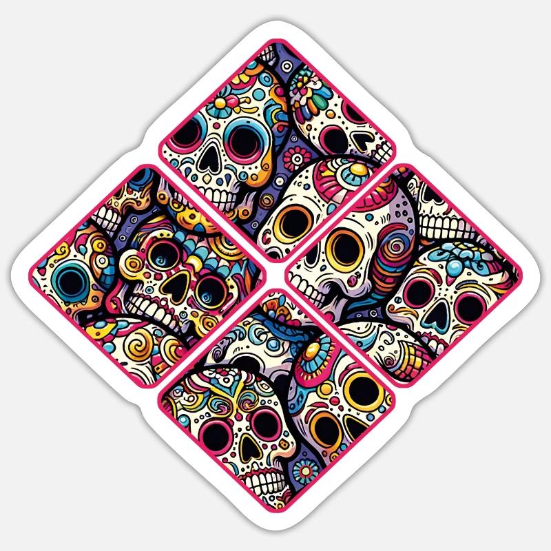 Buntes dekoratives Skullmuster - Sticker Größe S (10 x 10 cm) - Mattweiß