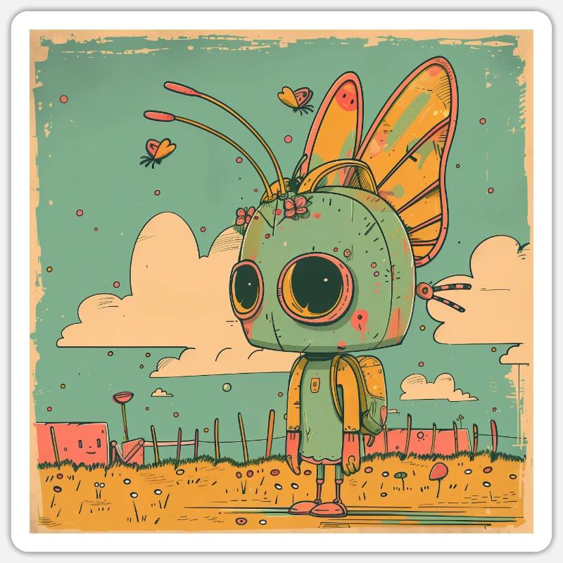Fille robot - Sticker taille S (10 x 10 cm) - blanc mat