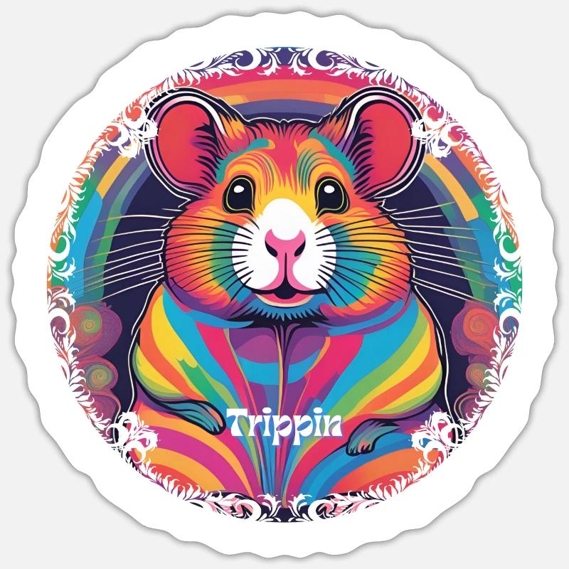Trippin Hamster - Sticker taille S (10 x 10 cm) - blanc mat