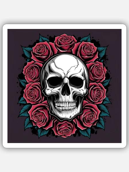 Skull and Roses - Sticker Größe S (10 x 10 cm) - Mattweiß