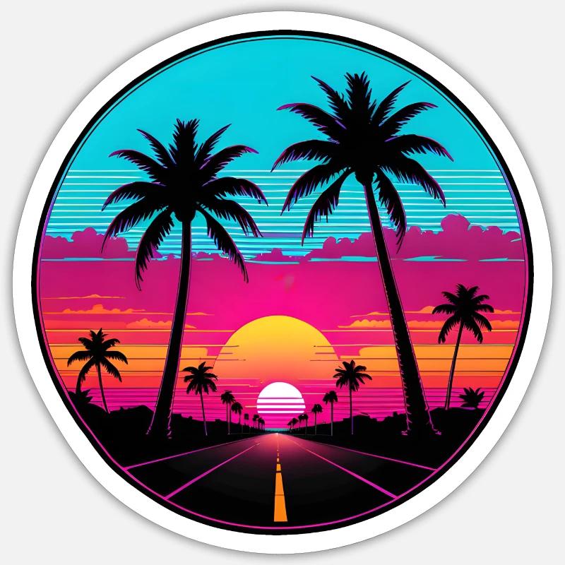 Miami Sunset Road - Sticker taille S (10 x 10 cm) - blanc mat