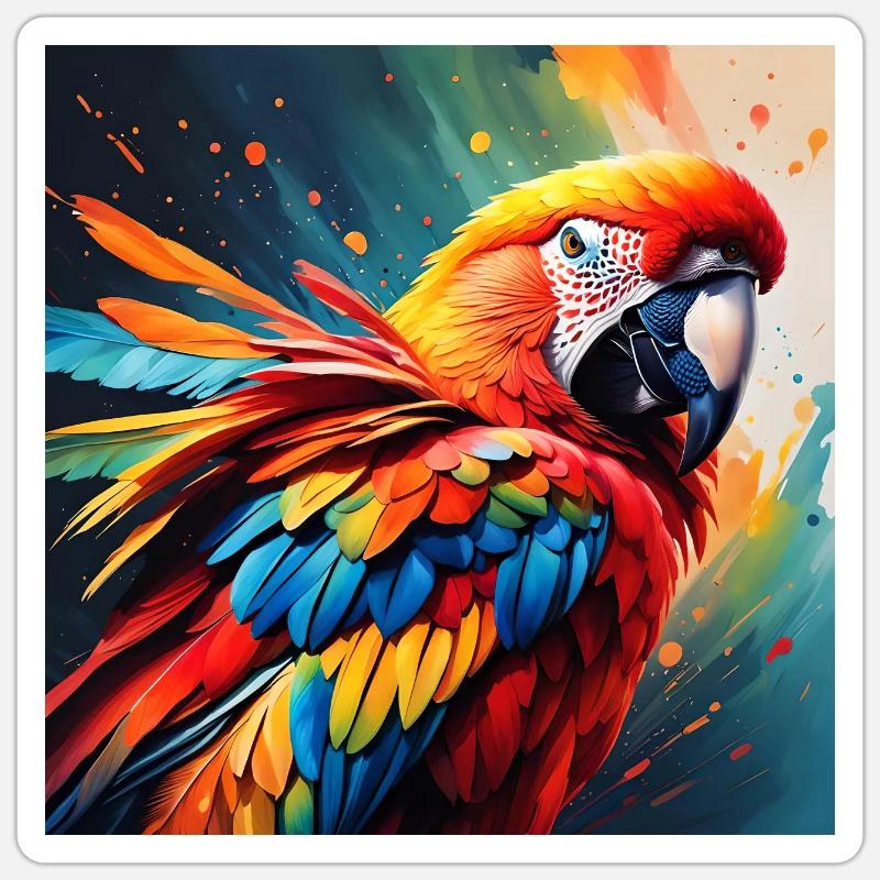 Perroquet coloré 1 - Sticker taille S (10 x 10 cm) - blanc mat