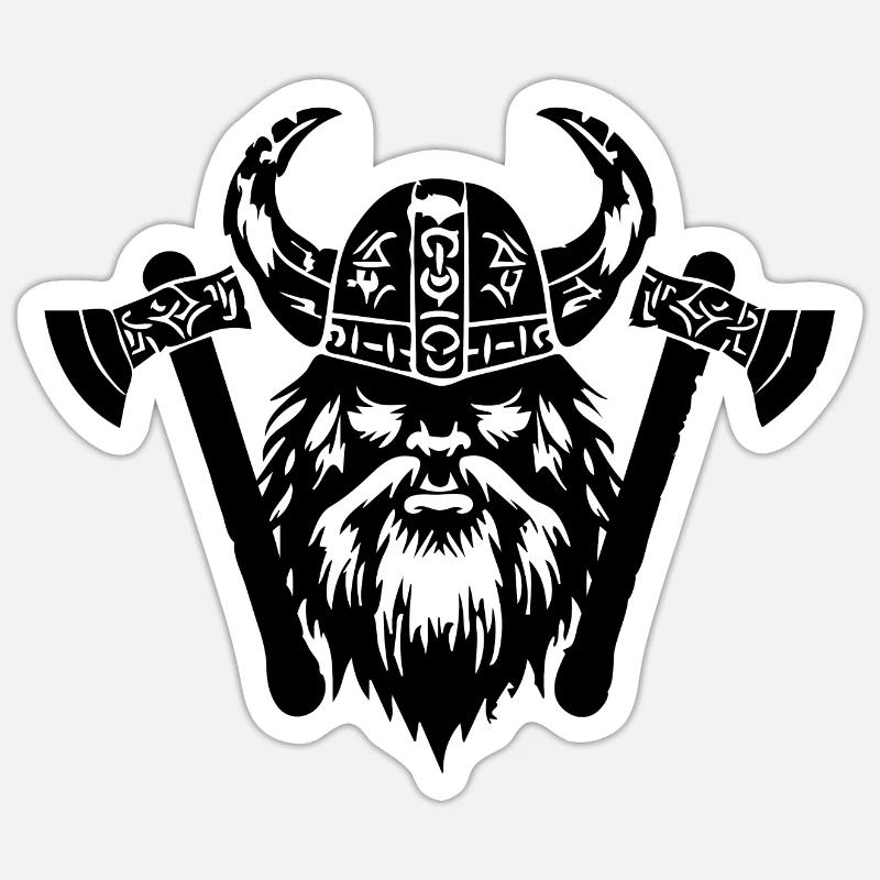 Wikinger mit Axt und Helm - Sticker Größe S (10 x 10 cm) - Mattweiß