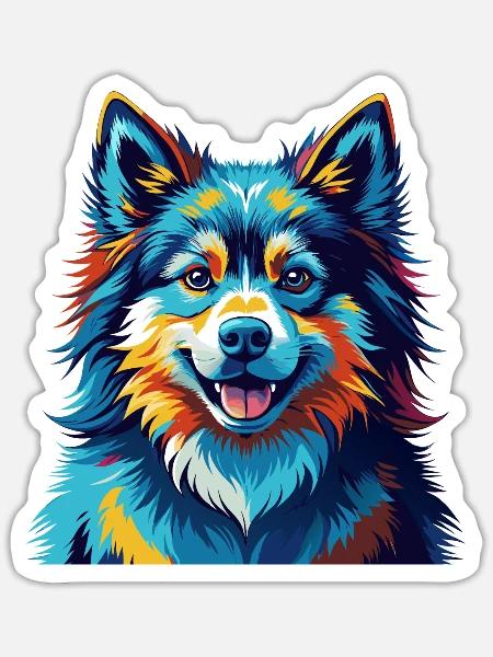 Finnische Lapphund Hunderasse Bunte Karikatur Kawaii - Sticker Größe S (10 x 10 cm) - Mattweiß
