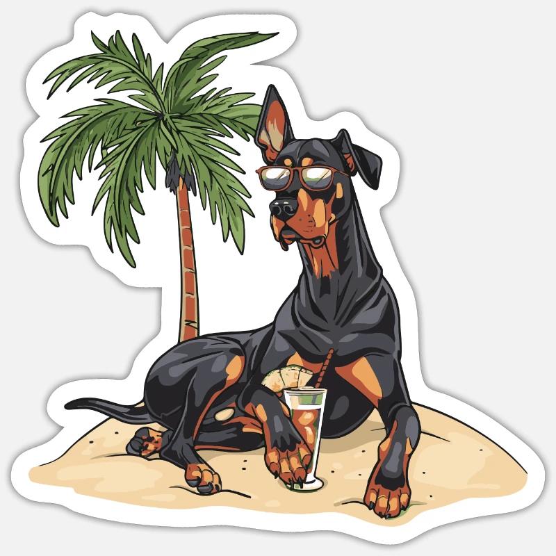 Dobermann Hund Sommer - Sticker Größe S (10 x 10 cm) - Mattweiß