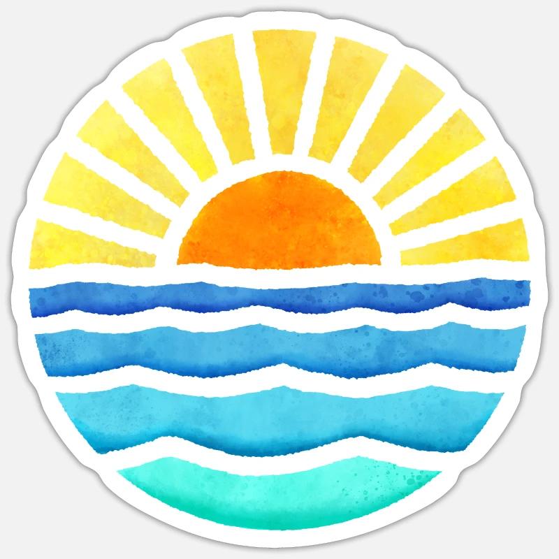 Coucher de soleil rétro - Sticker taille S (10 x 10 cm) - blanc mat