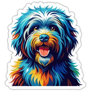 Puli Chien Race Coloré Aquarelle Dessin Animé Kawaii - Sticker taille S (10 x 10 cm) - blanc mat - Devant