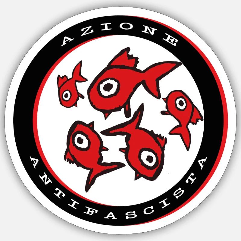 Poisson antifasciste - Conception de la résistance - Sticker taille S (10 x 10 cm) - blanc mat