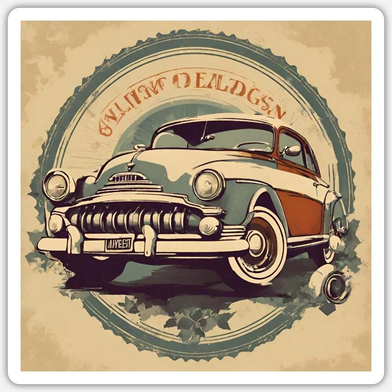 Retro Classic Car Postsr - Sticker size S (10 x 10 cm) - white matte