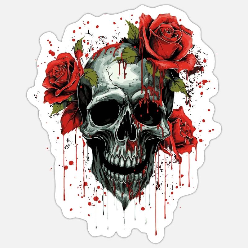 Crâne de fleur - Sticker taille S (10 x 10 cm) - blanc mat