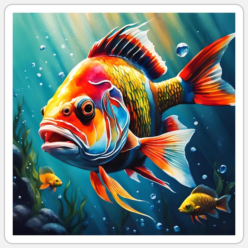 Poisson coloré - Sticker taille S (10 x 10 cm) - blanc mat