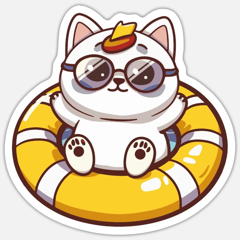 Katze Sommer Comic Sticker Größe S (10 x 10 cm)