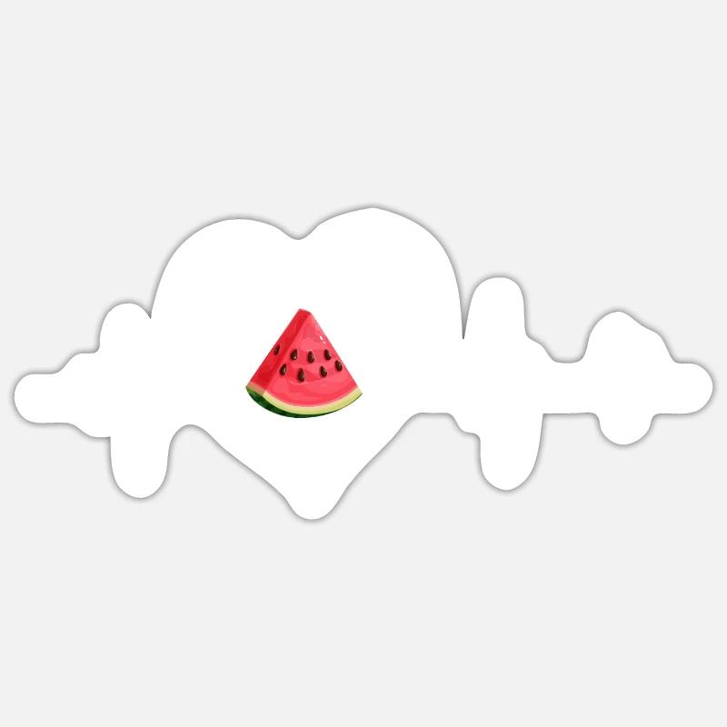 battement de cœur pastèque - Sticker taille S (10 x 10 cm) - blanc mat