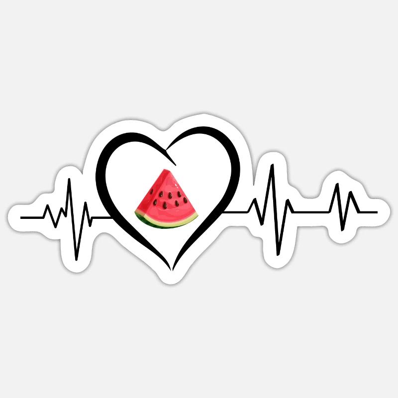 Herzschlag der Wassermelone - Sticker Größe S (10 x 10 cm) - Mattweiß