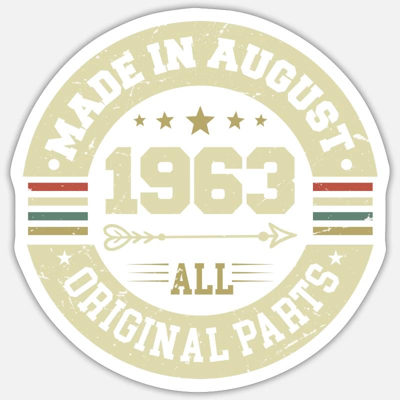 August 1963 Geburtstagsgeschenk August 1963 August - Sticker Größe S (10 x 10 cm) - Mattweiß