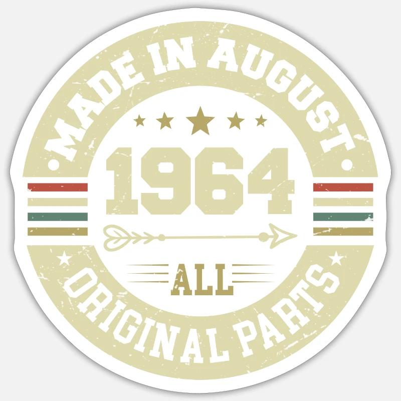 August 1964 Geburtstagsgeschenk August 1964 August - Sticker Größe S (10 x 10 cm) - Mattweiß