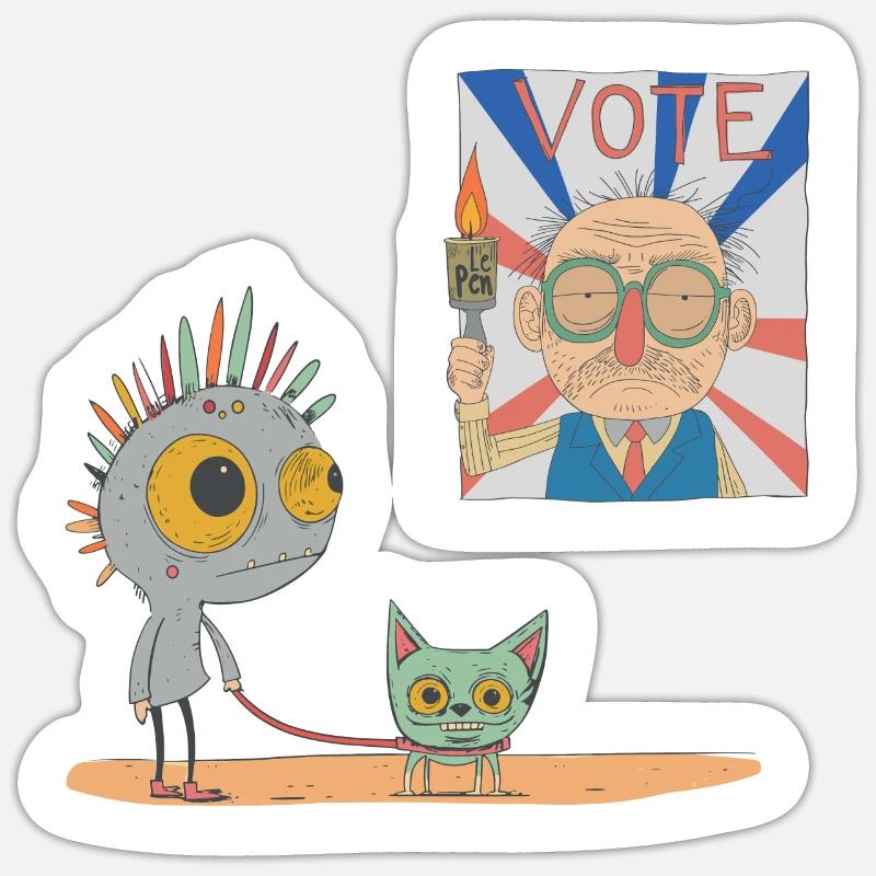 Petit PUNKer devant une affiche de Marine Le Pen Sticker taille S (10 x 10 cm)