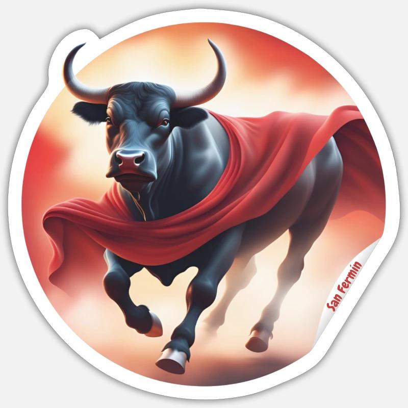 Stier mit rotem Tuch, Stierkampf, San Fermín - Sticker Größe S (10 x 10 cm) - Mattweiß
