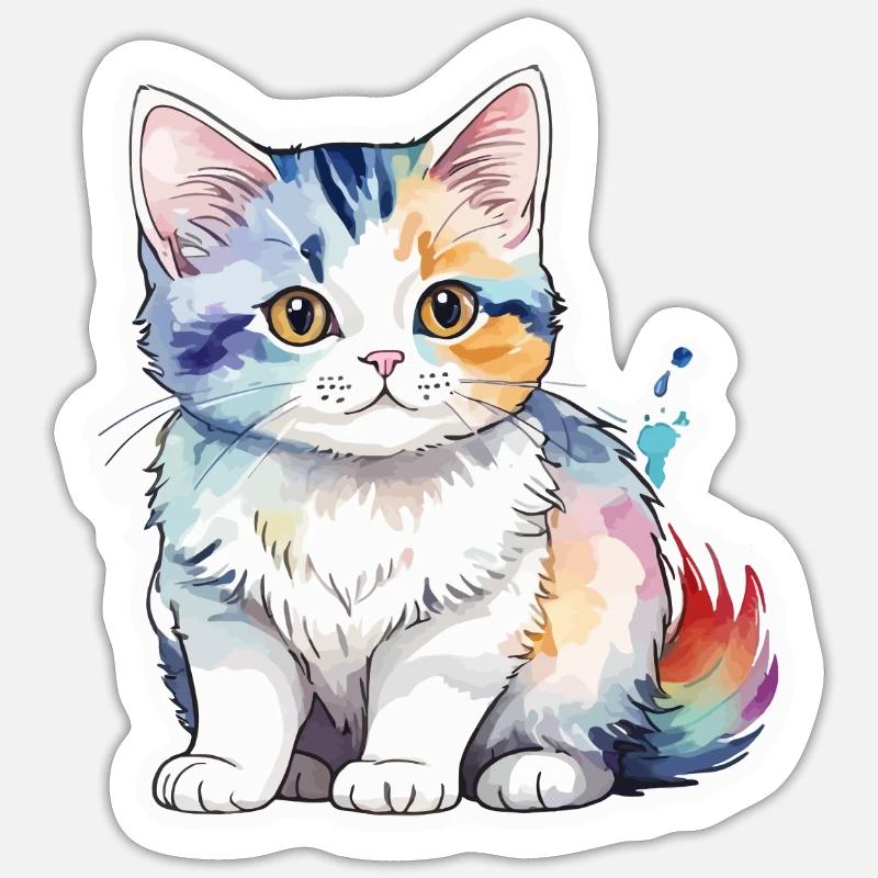Munchkin Teckel Chat Aquarelle - Sticker taille S (10 x 10 cm) - blanc mat