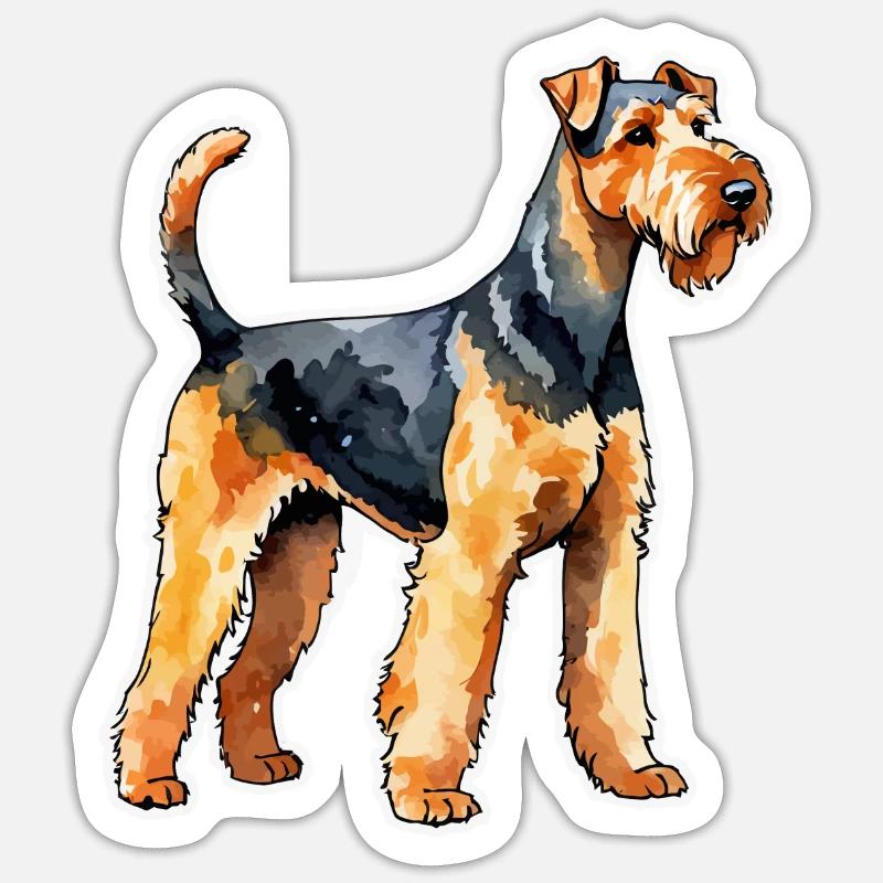 Airedale Terrier Aquarelle - Sticker taille S (10 x 10 cm) - blanc mat