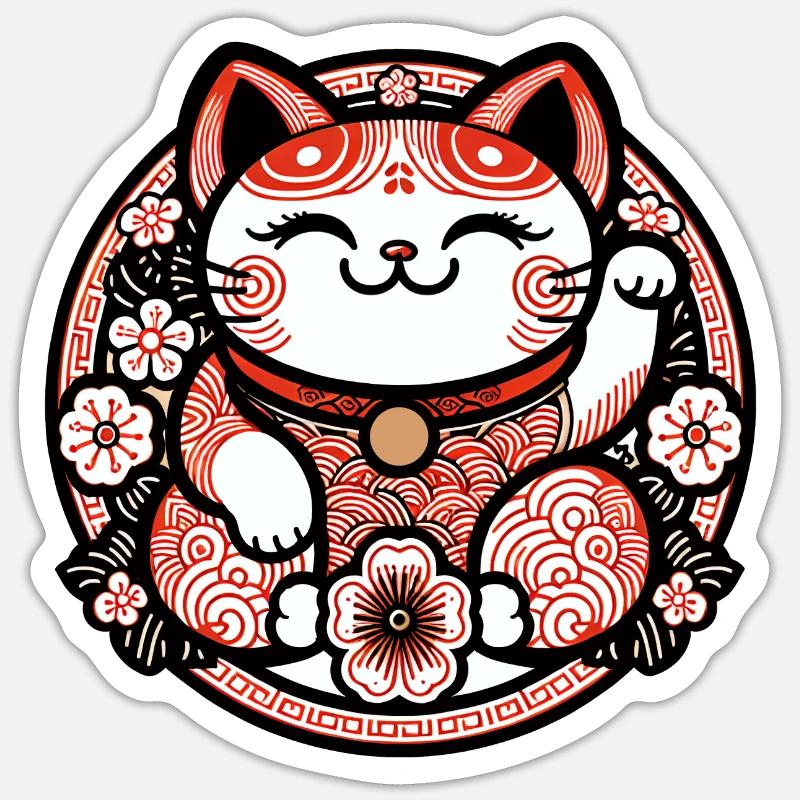 Glückskatze - Sticker Größe S (10 x 10 cm) - Mattweiß