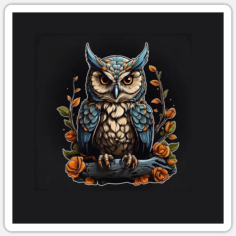 Dekorative farbenprächtige Eule Eulenportrait Sticker Größe S (10 x 10 cm)