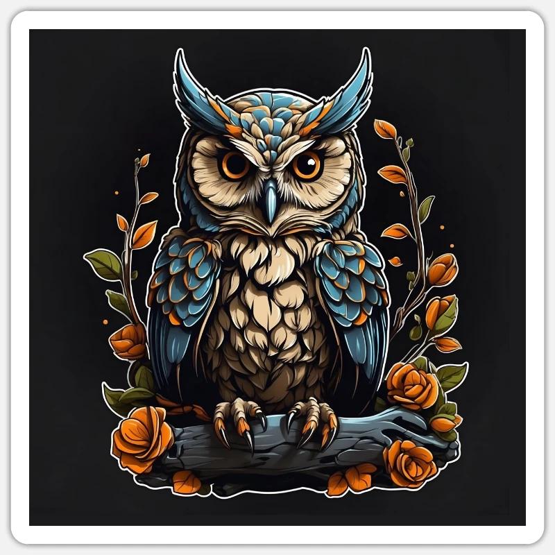 Dekorative unheimliche Eule mit Rosenblüten Sticker Größe S (10 x 10 cm)