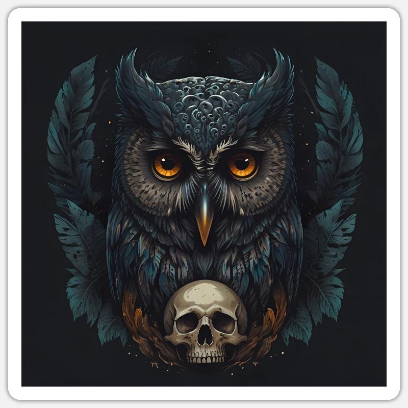 Dekorative dunkle unheimliche Eule mit Skull Sticker Größe S (10 x 10 cm)