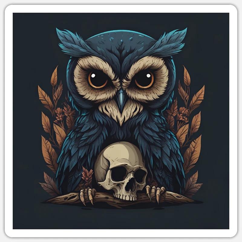Dekorative dunkle unheimliche Eule mit Skull Sticker Größe S (10 x 10 cm)