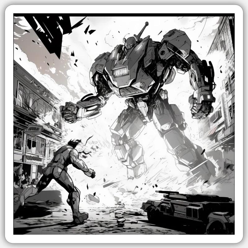 Robot Fight Comic - Sticker size S (10 x 10 cm) - white matte