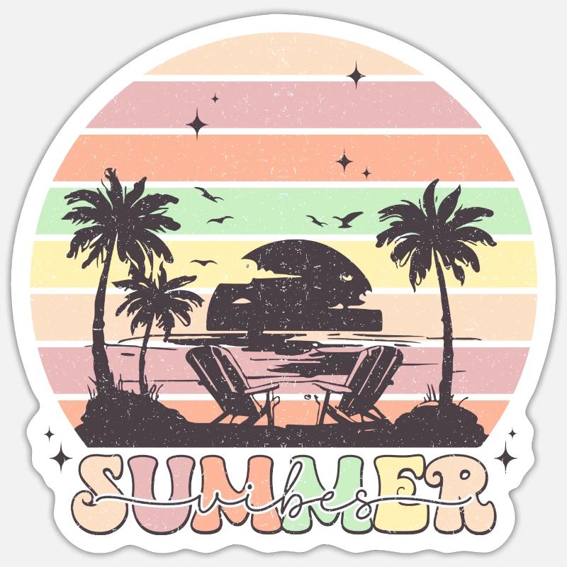 Summer Vibes - Design rétro - Sticker taille S (10 x 10 cm) - blanc mat