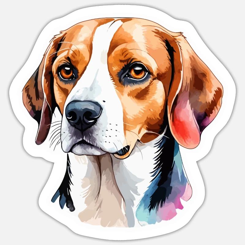 Beagle Aquarelles - Sticker taille S (10 x 10 cm) - blanc mat