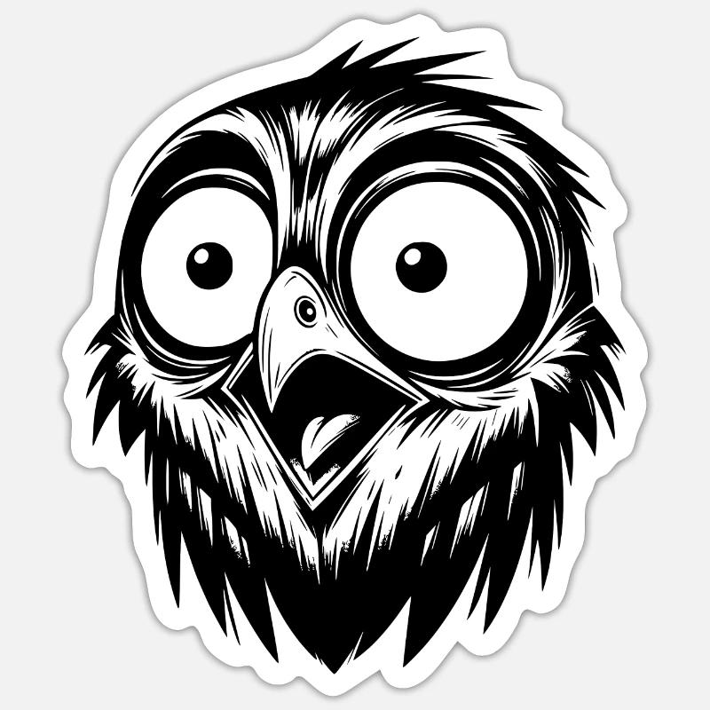Dessin d’oiseau d’horreur effrayé - Sticker taille S (10 x 10 cm) - blanc mat