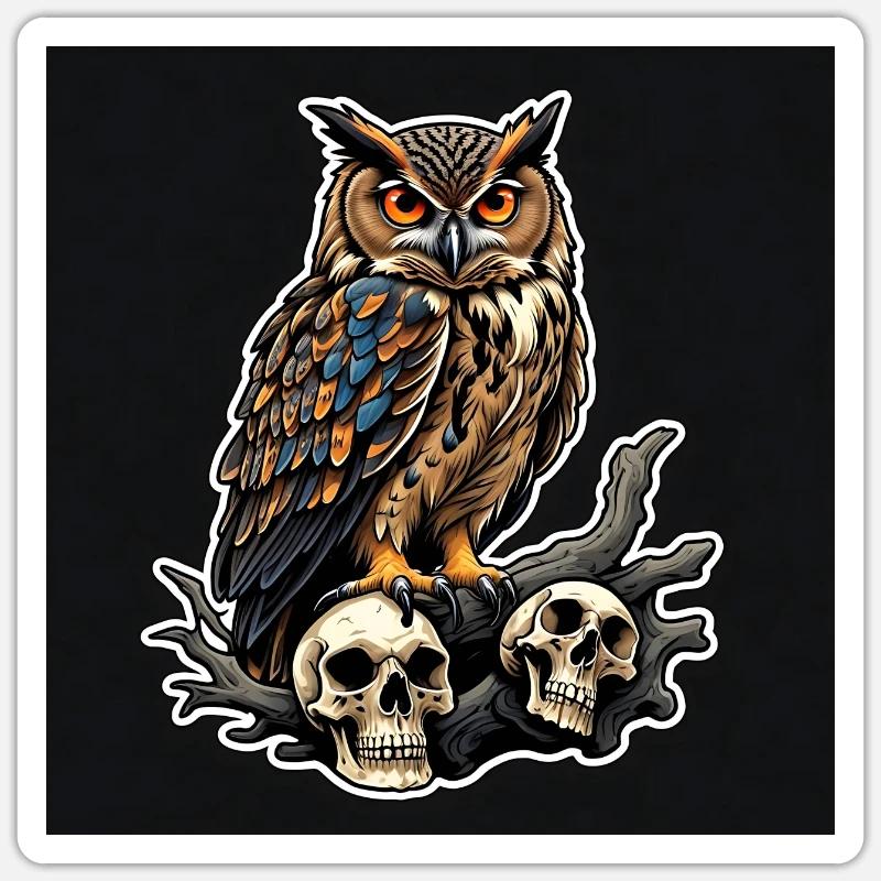 Eule sitzt auf Skulls - Sticker Größe S (10 x 10 cm) - Mattweiß