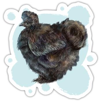 Das schwarze Seidenhuhn - Sticker Größe S (10 x 10 cm) - Mattweiß - Vorne