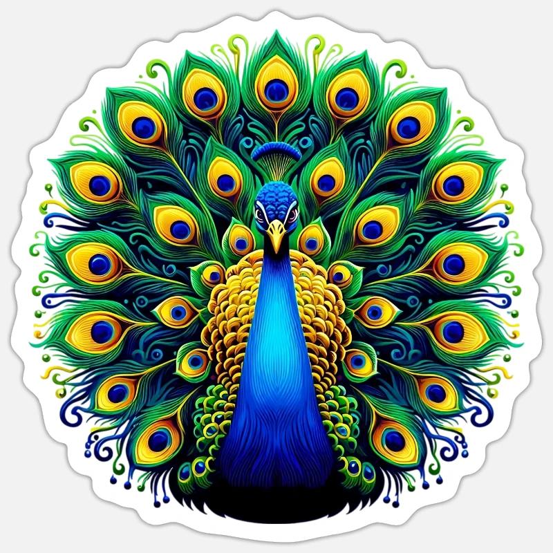 Pfau - Sticker Größe S (10 x 10 cm) - Mattweiß
