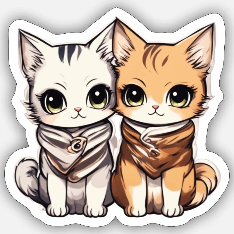 Deux chats mignons - Sticker taille S (10 x 10 cm) - blanc mat