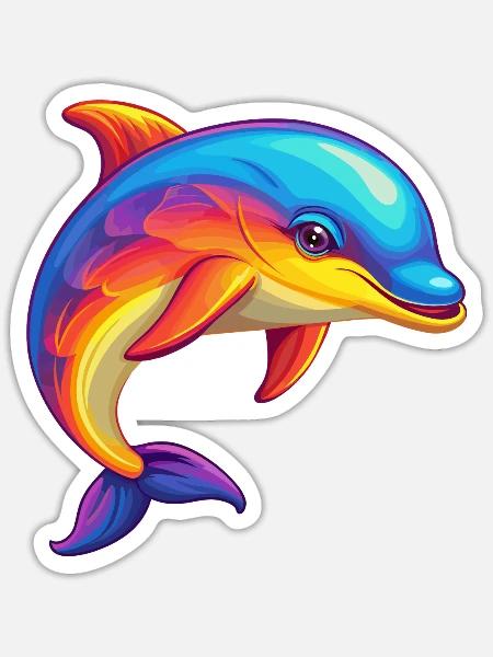 Delfin Bunte Kawaii Cartoon Figur Clipart - Sticker Größe S (10 x 10 cm) - Mattweiß
