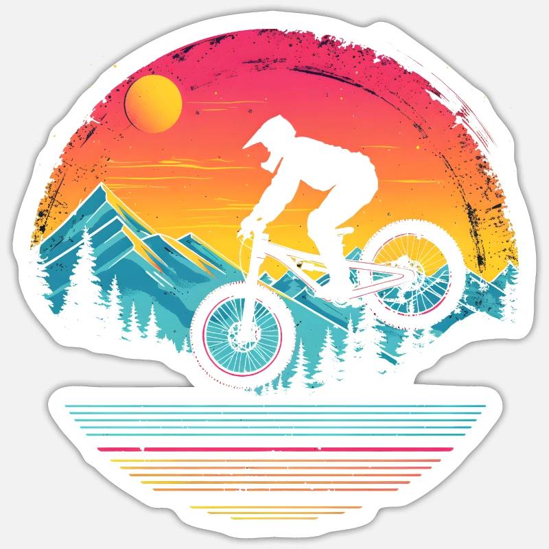 VTT vaporwave - Sticker taille S (10 x 10 cm) - blanc mat