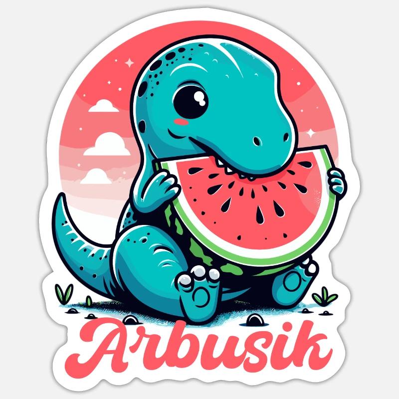 Mignon T-Rex Pastèque Arbusik Cadeau - Sticker taille S (10 x 10 cm) - blanc mat