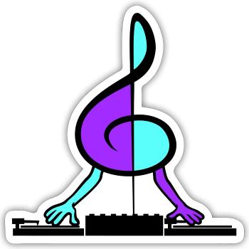 DJ Musique Clé Clef Note Mixeur Fête Vinyle - Sticker taille S (10 x 10 cm) - blanc mat - Devant