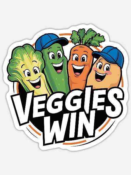 Nachhaltigkeit Lustiges Gemüse freut sich Veggies - Sticker Größe S (10 x 10 cm) - Mattweiß