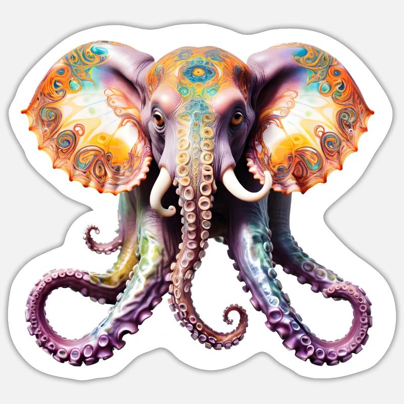 Psychedelic Goa Elephant Octopus - Sticker size S (10 x 10 cm) - white matte