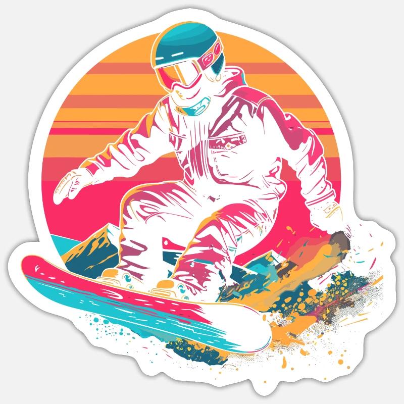 Snowboarder 80s Look - Sticker size S (10 x 10 cm) - white matte