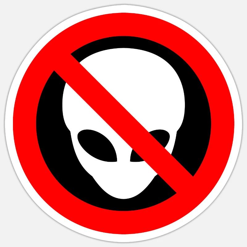 Gris Aliens Interdit Signe - Sticker taille S (10 x 10 cm) - blanc mat