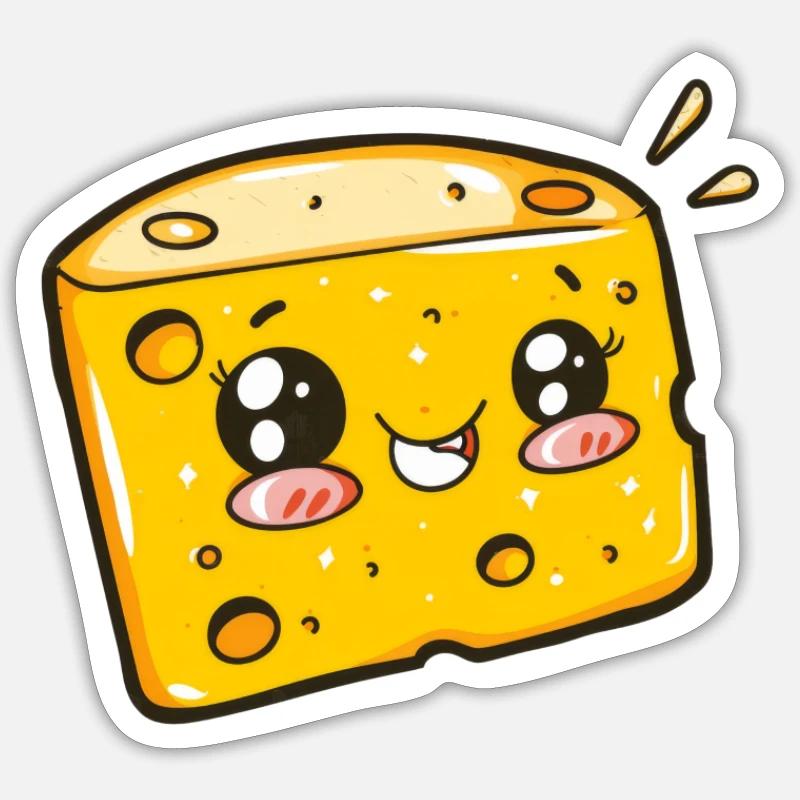 Lachender Käseblock Cartoon Stil - Sticker Größe S (10 x 10 cm) - Mattweiß
