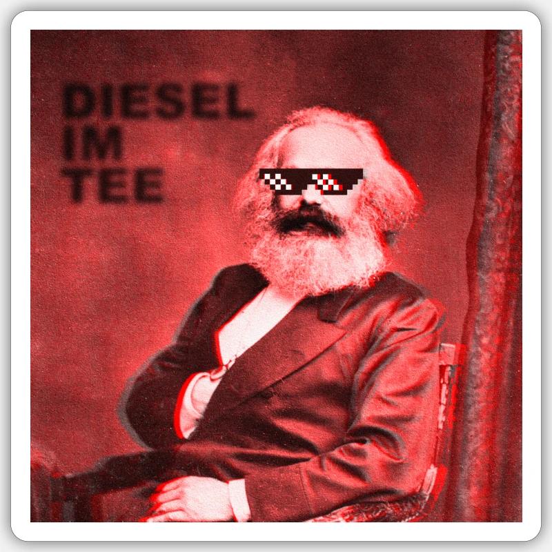 Diesel im Tee (Marx) - Sticker Größe S (10 x 10 cm) - Mattweiß