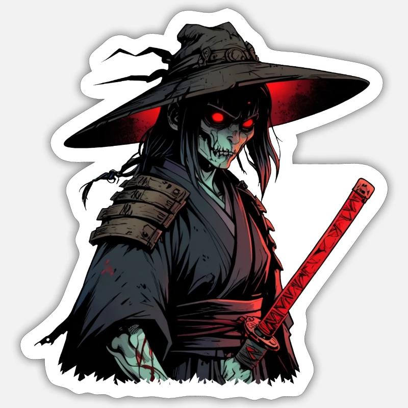 Samurai Zombie - Sticker Größe S (10 x 10 cm) - Mattweiß